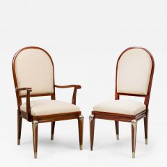 Set of 8 Jean Pascaud French Mid Century Mahogany and Silvered Bronze Upholstere - 4627915