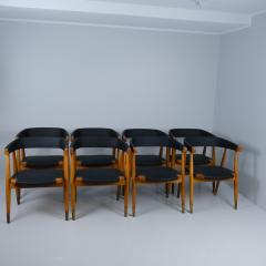 Set of 8 Lasse Ollinkari Dining Chairs in Black Leather Finland 1950s - 4459253
