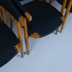 Set of 8 Lasse Ollinkari Dining Chairs in Black Leather Finland 1950s - 4459254