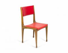 Set of 8 Mid Century Walnut and Red Vinyl Dining Side Chairs - 2787753