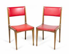 Set of 8 Mid Century Walnut and Red Vinyl Dining Side Chairs - 2787755