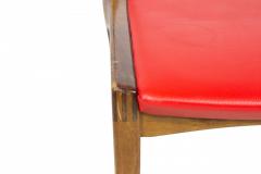 Set of 8 Mid Century Walnut and Red Vinyl Dining Side Chairs - 2787756