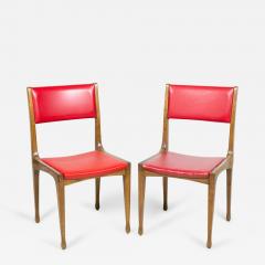 Set of 8 Mid Century Walnut and Red Vinyl Dining Side Chairs - 2789921