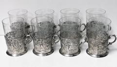 Set of 8 Silver Tea Holders with engraved glasses Germany circa 1900 - 1055282