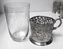 Set of 8 Silver Tea Holders with engraved glasses Germany circa 1900 - 1055284