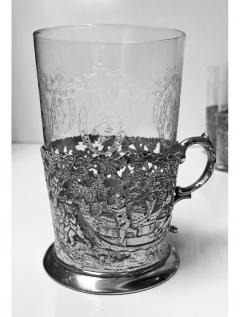 Set of 8 Silver Tea Holders with engraved glasses Germany circa 1900 - 1055286