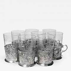 Set of 8 Silver Tea Holders with engraved glasses Germany circa 1900 - 1056247