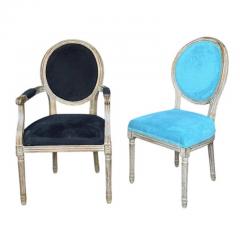 Set of 8 Swedish Louis XVI Style Blue Velvet Upholstered Dining Chairs - 4416272