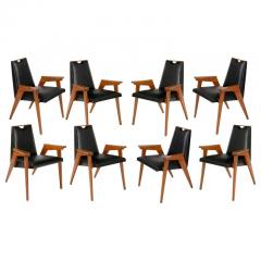 Set of 8 Wood Framed Dining Chairs Upholstered in Black Leather - 1086886