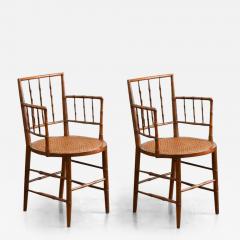 Set of 8 bamboo like wood armchairs England early 20th century  - 3709934