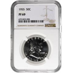 Set of 9 1955 1963 50C Franklin Half Dollars NGC PF 69 - 4560114