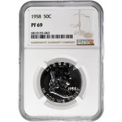 Set of 9 1955 1963 50C Franklin Half Dollars NGC PF 69 - 4560117