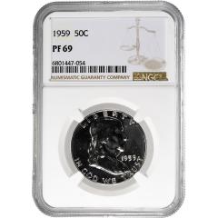 Set of 9 1955 1963 50C Franklin Half Dollars NGC PF 69 - 4560121