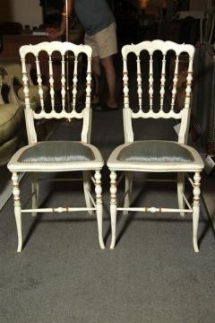 Set of 9 Spindle Back White Painted Decorated Gustavian Side or Dining Chairs - 3013043