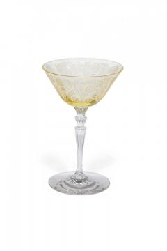 Set of 9 Topaz Floral Etched Glass Waterfall Stem Champagne and Cordial Glasses - 4195717