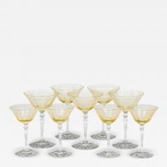 Set of 9 Topaz Floral Etched Glass Waterfall Stem Champagne and Cordial Glasses - 4222101