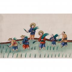 Set of Antique Chinese pith paintings depicting tea production - 3457314