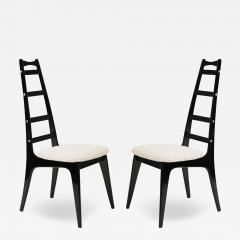 Set of Ebonized Ladder Back Chairs w Brass Accents C 1950s - 3828915