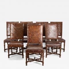 Set of Eight 18th Century Italian Walnut and Leather Dining Chairs - 4123990