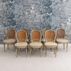Set of Eight 19th c French Louis XVI Oval Back Cane Chairs in Original Paint - 4497813