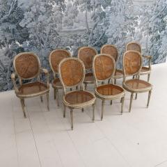 Set of Eight 19th c French Louis XVI Oval Back Cane Chairs in Original Paint - 4497817
