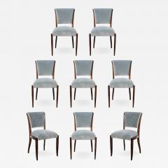 Set of Eight Art Deco Sculptural Walnut Dining Chairs in Plush Mohair Upholstery - 4720104