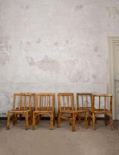 Set of Eight Bamboo and Wicker Chairs Italy 1970s - 4364735