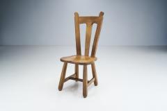 Set of Eight Belgian Brutalist Oak Dining Chairs Belgium 1970s - 2414409