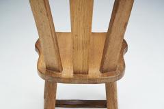 Set of Eight Belgian Brutalist Oak Dining Chairs Belgium 1970s - 2414415