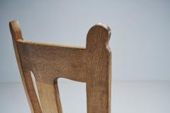 Set of Eight Belgian Brutalist Oak Dining Chairs Belgium 1970s - 2414416