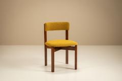 Set of Eight Dining Room Chairs in Newly Upholstered Ocher Fabric Italy 1970s - 4473660