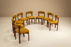 Set of Eight Dining Room Chairs in Newly Upholstered Ocher Fabric Italy 1970s - 4473675
