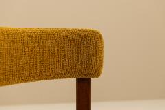 Set of Eight Dining Room Chairs in Newly Upholstered Ocher Fabric Italy 1970s - 4473678