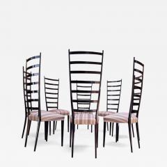 Set of Eight Ebonized Midcentury Italian Modern Tall Ladder Back Dining Chairs - 1555516