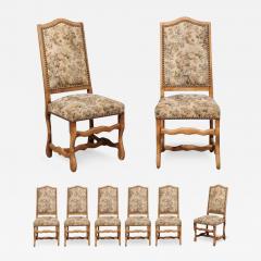 Set of Eight French Louis XIII Style Os de Mouton Dining Chairs with Tapestry - 3435416