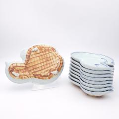 Set of Eight Gourd Shaped Japanese Dishes in Blue and White Vintage - 4400580