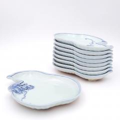 Set of Eight Gourd Shaped Japanese Dishes in Blue and White Vintage - 4400581