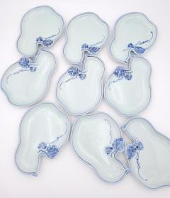 Set of Eight Gourd Shaped Japanese Dishes in Blue and White Vintage - 4400588
