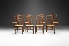 Set of Eight Ladderback Dining Chairs with Rush Seats Europe 20th century - 3377047