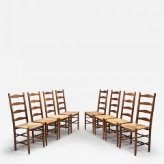 Set of Eight Ladderback Dining Chairs with Rush Seats Europe 20th century - 3383781