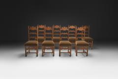Set of Eight Oak Dining Chairs with Green Mohair Upholstery Europe 1960s - 4638313