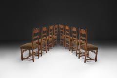 Set of Eight Oak Dining Chairs with Green Mohair Upholstery Europe 1960s - 4638314