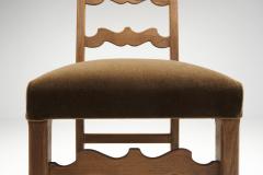 Set of Eight Oak Dining Chairs with Green Mohair Upholstery Europe 1960s - 4638316