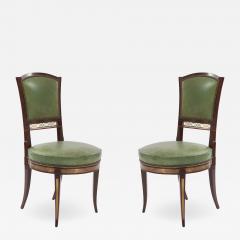 Set of Eight Russian Neo Classic Mahogany Green Chairs - 1483525