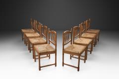 Set of Eight Wood and Wicker Dining Chairs Europe Mid 20th Century - 4400218