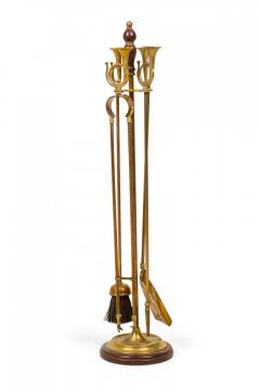 Set of English Country Style Hunting Horn Finial Brass Fire Tools - 4668320