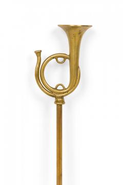 Set of English Country Style Hunting Horn Finial Brass Fire Tools - 4668323