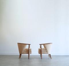 Set of Exposed Walnut Framework Barrel Lounge Chairs C 1950s - 4130599