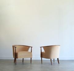 Set of Exposed Walnut Framework Barrel Lounge Chairs C 1950s - 4130601