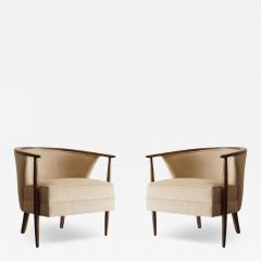 Set of Exposed Walnut Framework Barrel Lounge Chairs C 1950s - 4130614